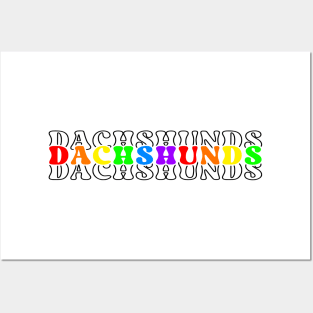 Dachshunds Retro Rainbow Stacked Text Black Posters and Art